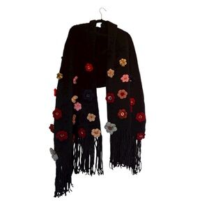 Floral Embellished Black Shawl beautiful handmade